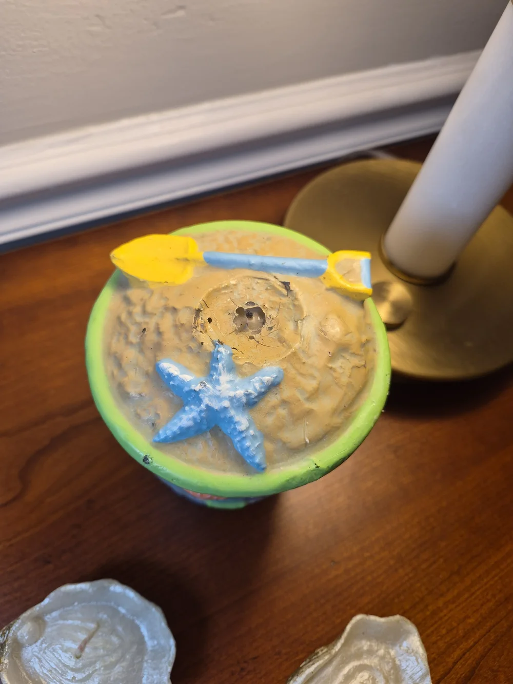 Coastal Starfish Candle Jar in Blue, Green and Yellow And Two Oysters